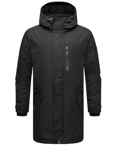 STONE HARBOUR Herren Outdoorjacke warm gefüttert leichte Winterjacke lang mit Kapuze Lanzoo Black Gr. S von STONE HARBOUR