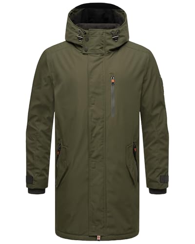 STONE HARBOUR Herren Outdoorjacke warm gefüttert leichte Winterjacke lang mit Kapuze Lanzoo Dark Olive Gr. L von STONE HARBOUR