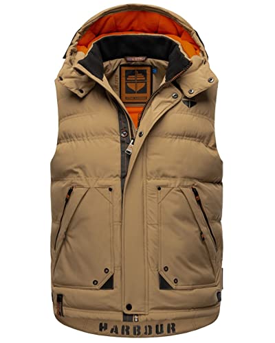 STONE HARBOUR Herren Steppweste Bodywärmer Weste Angeln Outdoor Jacke Warm Kapuzenweste , Farbe:Light Brown, Größe:S von STONE HARBOUR