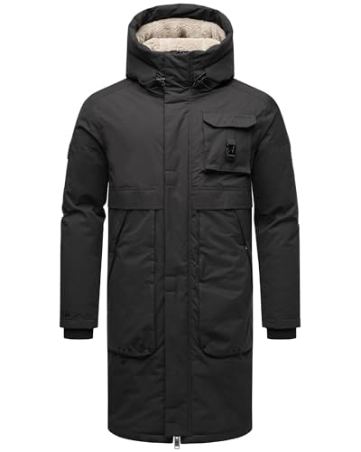 STONE HARBOUR Herren Warmer Langer Wintermantel mit Verstellbarer Teddyfleece-Kapuze Cyriaan XX Black Gr. M von STONE HARBOUR