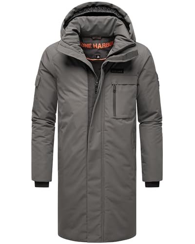 STONE HARBOUR Herren Warmer Wintermantel lang mit Abnehmbarer Kapuze und magnetischer Abdeckleiste Xandroo XX Anthracite Gr. S von STONE HARBOUR