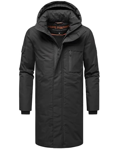 STONE HARBOUR Herren Warmer Wintermantel lang mit Abnehmbarer Kapuze und magnetischer Abdeckleiste Xandroo XX Black Gr. 3XL von STONE HARBOUR