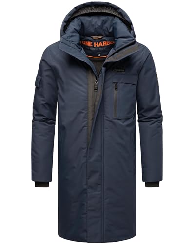 STONE HARBOUR Herren Warmer Wintermantel lang mit Abnehmbarer Kapuze und magnetischer Abdeckleiste Xandroo XX Navy Gr. L von STONE HARBOUR