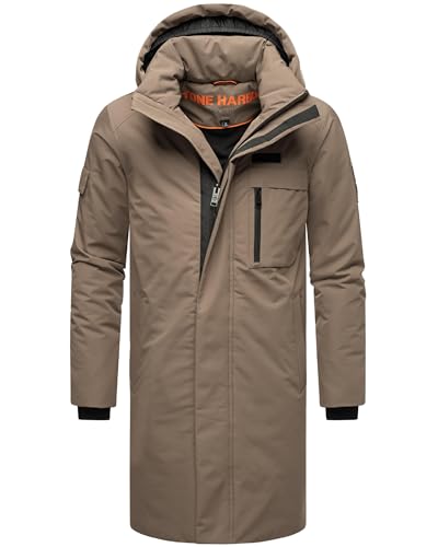 STONE HARBOUR Herren Warmer Wintermantel lang mit Abnehmbarer Kapuze und magnetischer Abdeckleiste Xandroo XX Stone Brown Gr. 3XL von STONE HARBOUR