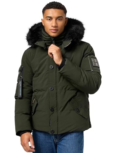 STONE HARBOUR Herren Winterjacke Parka mit Abnehmbarer Kunstfellkapuze Halvaar Olive mit schwarzem Fell Gr. L von STONE HARBOUR