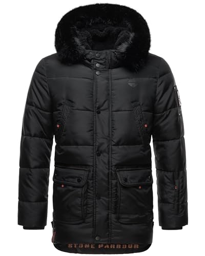 STONE HARBOUR Herren Winterjacke Lange Parka Jacke Kapuze warm gefüttert Mironoo (DE/NL/SE/PL, Alphanumerisch, XL, Regular, Regular, Schwarz) von STONE HARBOUR