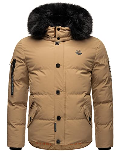 STONE HARBOUR Herren Winterjacke Parka mit Abnehmbarer Kunstfellkapuze Halvaar Light Brown mit schwarzem Fell Gr. M von STONE HARBOUR