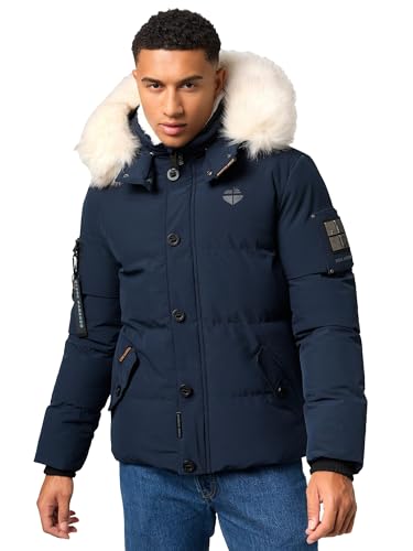 STONE HARBOUR Herren Winterjacke Parka mit Abnehmbarer Kunstfellkapuze Halvaar Navy mit weißem Fell Gr. S von STONE HARBOUR