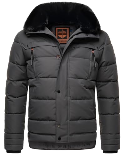 STONE HARBOUR Herren Winterjacke mit Kapuze Fellkragen Steppjacke B743 [B743-Witaa-Anthrazit-Gr.XXL] von STONE HARBOUR