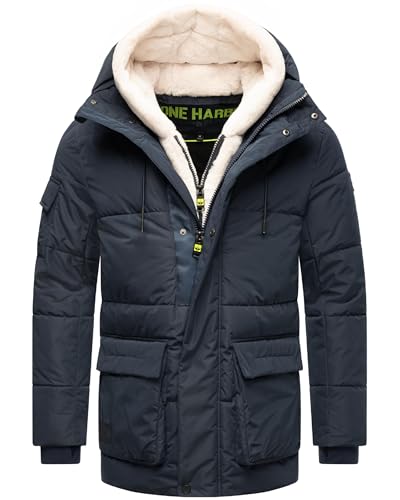 STONE HARBOUR Herren Winterjacke warme Steppjacke mit Kapuze und flauschigem Teddyfleece-Einsatz Lauroo XX Navy Gr. 3XL von STONE HARBOUR