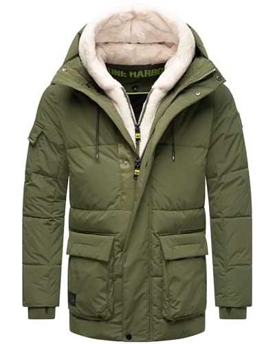 STONE HARBOUR Herren Winterjacke warme Steppjacke mit Kapuze und flauschigem Teddyfleece-Einsatz Lauroo XX Pine Olive Gr. 3XL von STONE HARBOUR