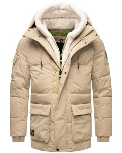 STONE HARBOUR Herren Winterjacke warme Steppjacke mit Kapuze und flauschigem Teddyfleece-Einsatz Lauroo XX Sand Beige Gr. L von STONE HARBOUR