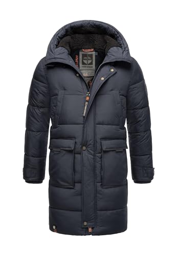 STONE HARBOUR Herren Wintermantel warm Winterjacke lang Steppmantel mit Kapuze B744 [B744-Bevii-Navy-Gr.M] von STONE HARBOUR