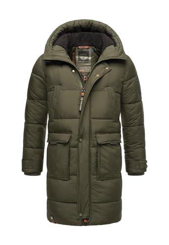 STONE HARBOUR Herren Wintermantel warm Winterjacke lang Steppmantel mit Kapuze B744 [B744-Bevii-Olive-Gr.3XL] von STONE HARBOUR