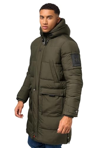 STONE HARBOUR Herren Wintermantel warm Winterjacke lang Steppmantel mit Kapuze B744 [B744-Bevii-Olive-Gr.M] von STONE HARBOUR