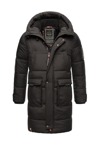 STONE HARBOUR Herren Wintermantel warm Winterjacke lang Steppmantel mit Kapuze B744 [B744-Bevii-Schwarz-Gr.L] von STONE HARBOUR