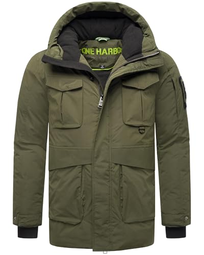 STONE HARBOUR Herren warme Kurze Winterjacke mit magnetischer Abdeckleiste und Verstellbarer Kapuze Edriik XX Olive Gr. M von STONE HARBOUR