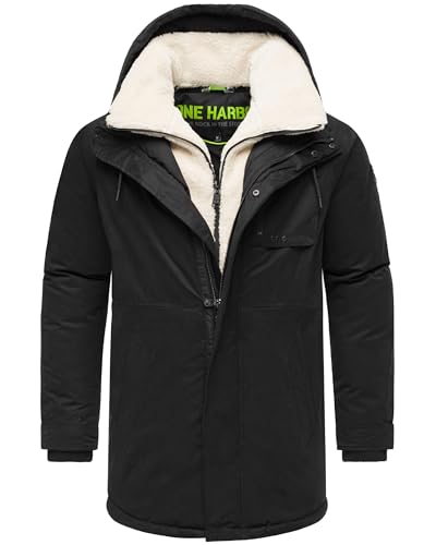 STONE HARBOUR Herren warme Lange Winterjacke mit abnehmbaren Teddyfleece-Kragen Navroos XX Black Gr. XXL von STONE HARBOUR