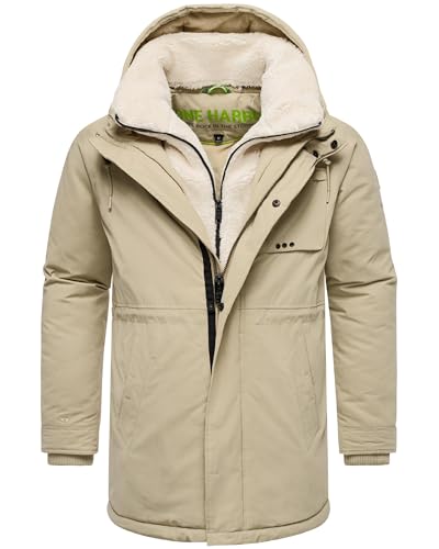 STONE HARBOUR Herren warme Lange Winterjacke mit abnehmbaren Teddyfleece-Kragen Navroos XX Sand Gr. L von STONE HARBOUR
