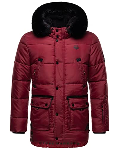 STONE HARBOUR Herren Winterjacke warme Steppjacke mit Kapuze und abnehmbarem Kunstfell-Kragen Mironoo Granit Red Gr. S von STONE HARBOUR