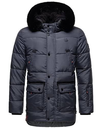 STONE HARBOUR Herren Winterjacke warme Steppjacke mit Kapuze und abnehmbarem Kunstfell-Kragen Mironoo Stone Blue Gr. L von STONE HARBOUR