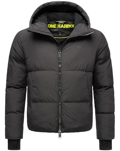 STONE HARBOUR Herren Winterjacke warme Kurze Steppjacke mit Verstellbarer Kapuze Tayroos XX Black Gr. S von STONE HARBOUR