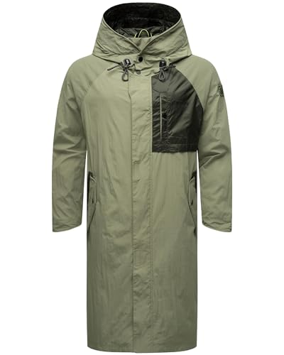 STONE HARBOUR Leichter Herren Übergangsmantel Langer Regenmantel mit Kapuze Zafaar Light Olive Gr. XL von STONE HARBOUR