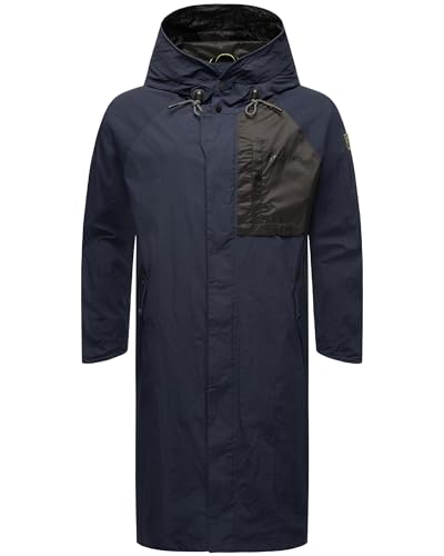 STONE HARBOUR Leichter Herren Übergangsmantel Langer Regenmantel mit Kapuze Zafaar Navy Gr. M von STONE HARBOUR
