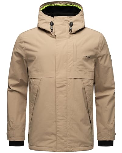 STONE HARBOUR Ultra-leichte Herren Übergangsjacke Fleece gefütterte Regenjacke kurz wasserdicht atmungsaktiv mit Kapuze Zanjaar Sand Beige Gr. 3XL von STONE HARBOUR