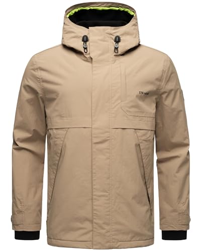 STONE HARBOUR Ultra-leichte Herren Übergangsjacke Fleece gefütterte Regenjacke kurz mit Kapuze Zanjaar Sand Beige Gr. 3XL von STONE HARBOUR