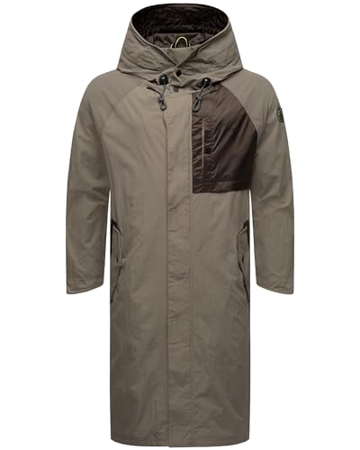 STONE HARBOUR Leichter Herren Übergangsmantel Langer Regenmantel mit Kapuze Zafaar Stone Brown Gr. M von STONE HARBOUR