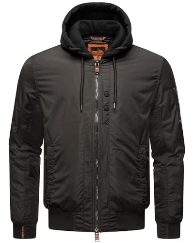 STONE HARBOUR mitteldick gefütterte Herren Übergangsjacke Kurze Bomberjacke mit (Abnehmbarer) Sweat-Innenjacke und Kapuze Hoboo Black Gr. XXL von STONE HARBOUR