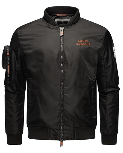 STONE HARBOUR mitteldick gefütterte Herren Übergangsjacke Kurze Bomberjacke mit praktischer Ärmeltasche Berkoo Black Gr. S von STONE HARBOUR