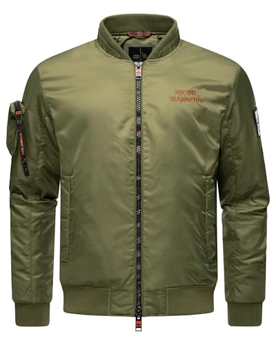 STONE HARBOUR mitteldick gefütterte Herren Übergangsjacke Kurze Bomberjacke mit praktischer Ärmeltasche Berkoo Olive Leaf Gr. XL von STONE HARBOUR