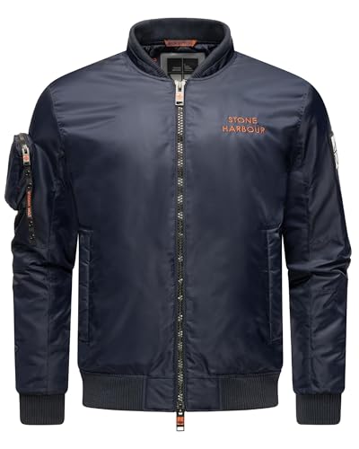 STONE HARBOUR mitteldick gefütterte Herren Übergangsjacke Kurze Bomberjacke mit praktischer Ärmeltasche Berkoo Navy Gr. 3XL von STONE HARBOUR