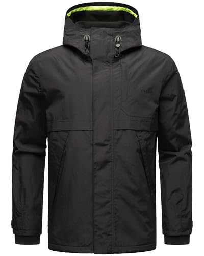 STONE HARBOUR Ultra-leichte Herren Übergangsjacke Fleece gefütterte Regenjacke kurz wasserdicht atmungsaktiv mit Kapuze Zanjaar Black Gr. XXL von STONE HARBOUR