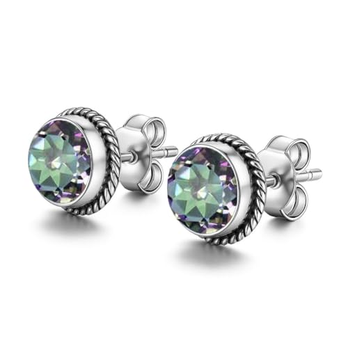Ohrstecker aus Mystikquarz-Edelstein, 925er Sterlingsilber, 6 mm, rund, handgefertigt, minimalistisch, Geschenk für Mädchen, Naturstein, edler Schmuck Ohrstecker aus Mystikquarz-Edelstein, 925er Sterlingsilber, 6 mm, rund, handgefertigt, minimalistisch, Geschenk für Mädchen, Naturstein, edler Schmuck von STONE HOUSE