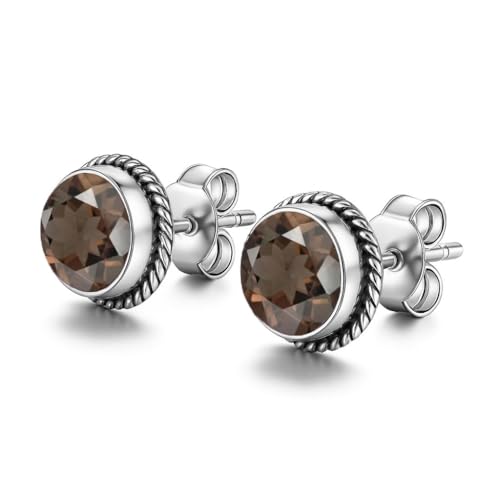 Rauchquarz-Edelstein-Ohrstecker, 925er Sterlingsilber, 6 mm, rund, handgefertigt, minimalistischer Ohrring, Geschenk für Mädchen, Naturstein, edler Schmuck Rauchquarz-Edelstein-Ohrstecker, 925er Sterlingsilber, 6 mm, rund, handgefertigt, minimalistischer Ohrring, Geschenk für Mädchen, Naturstein, edler Schmuck von STONE HOUSE