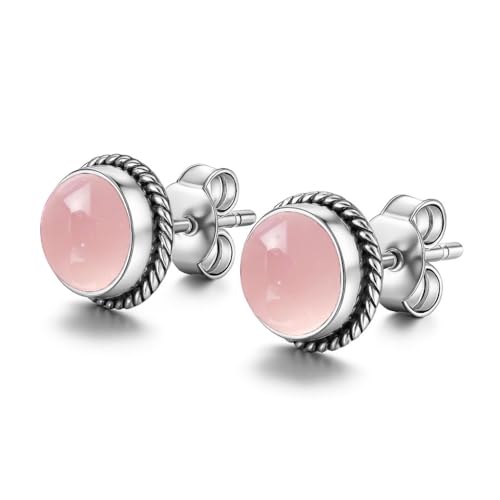 Rosenquarz Cabochon Edelstein Ohrstecker 925 Sterling Silber 6mm rund Handgefertigt Minimalistisch Ohrring Geschenk für Mädchen Naturstein Edler Schmuck Rosenquarz Cabochon Edelstein Ohrstecker 925 Sterling Silber 6mm rund Handgefertigt Minimalistisch Ohrring Geschenk für Mädchen Naturstein Edler Schmuck von STONE HOUSE