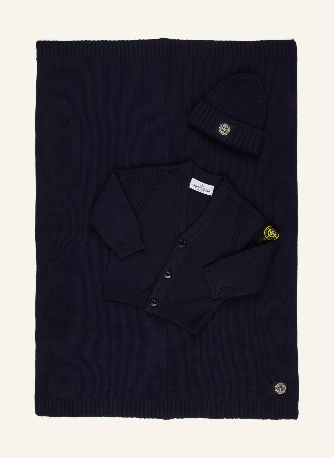 Stone Island Junior Set: Strickjacke, Plaid Und Mütze blau von STONE ISLAND JUNIOR