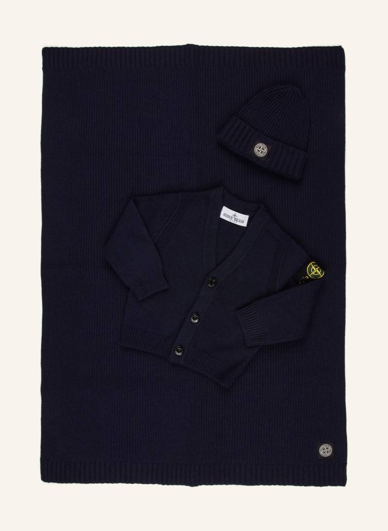 Stone Island Junior Set: Strickjacke, Plaid Und Mütze blau von STONE ISLAND JUNIOR