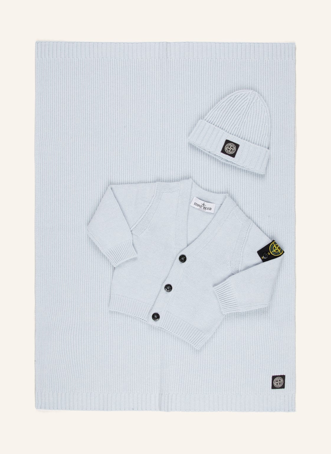 Stone Island Junior Set: Strickjacke, Plaid Und Mütze blau von STONE ISLAND JUNIOR