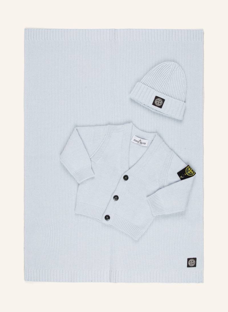 Stone Island Junior Set: Strickjacke, Plaid Und Mütze blau von STONE ISLAND JUNIOR