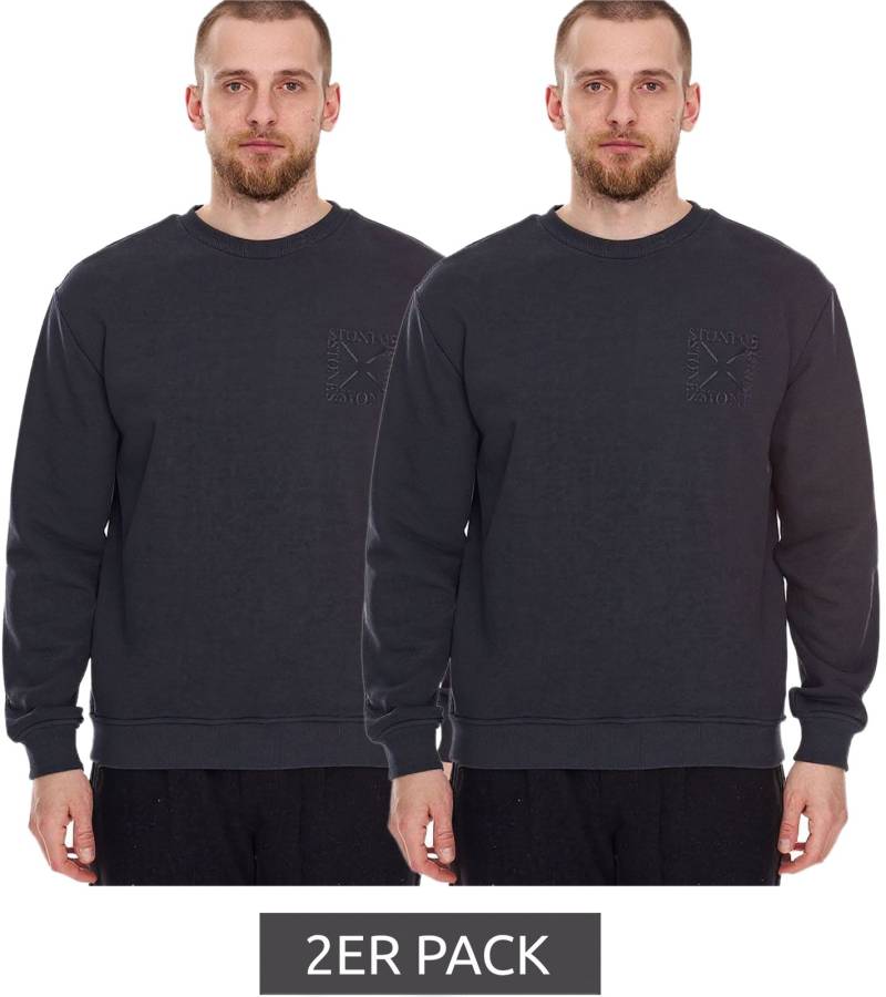 2er Pack STONES Herren Basic-Pullover moderner Baumwoll-Sweater Sweatshirt Langarm-Shirt 400gsm Dunkel-Grau von STONES