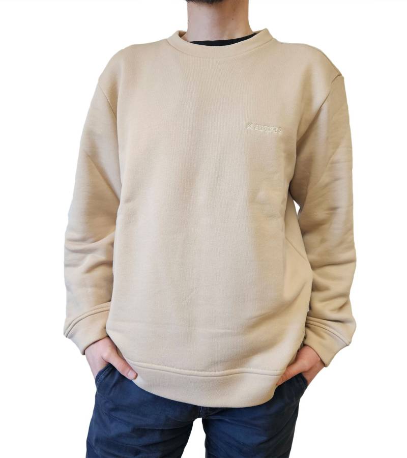 STONES Herren Basic-Pullover Sweatshirt mit Logo-Stickerei moderner Baumwoll-Sweater Langarm-Shirt 400gsm Beige von STONES
