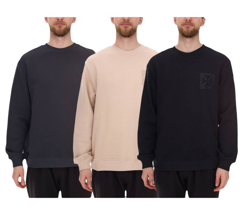 STONES Herren Basic-Pullover moderner Baumwoll-Sweater Sweatshirt Langarm-Shirt 400gsm in Dunkelgrau, Schwarz oder Beige von STONES