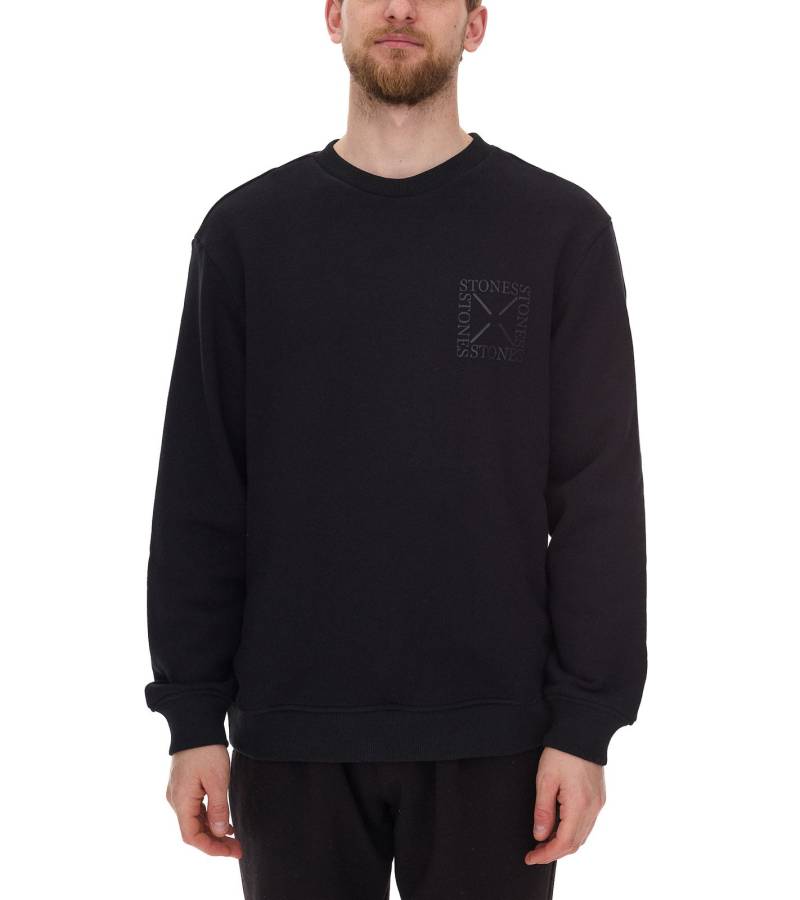 STONES Herren Basic-Pullover moderner Baumwoll-Sweater Sweatshirt Langarm-Shirt 400gsm Schwarz von STONES