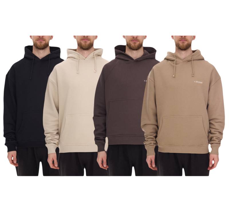 STONES Herren Hoodie moderner Baumwoll-Pullover Kapuzen-Pullover mit Logo-Stick Oversized-Fit 400gsm Braun, Beige, Schwarz von STONES