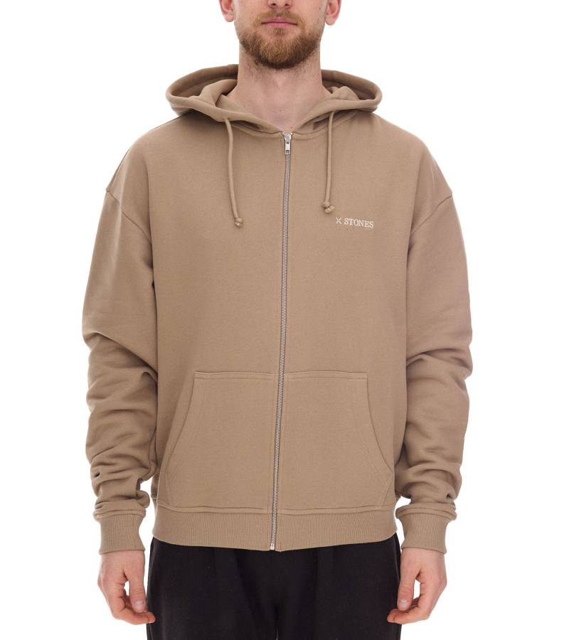 STONES Herren Oversized-Jacke moderner Baumwoll-Jacke 400gsm mit Kapuze mit Logo-Stickerei Hellbraun von STONES