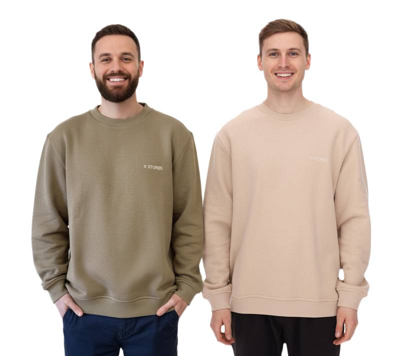 STONES Herren Oversized-Pullover moderner Baumwoll-Sweater mit Rundhals-Ausschnitt Sweatshirt 400gsm mit Logo-Stick Beige oder Hellbraun von STONES